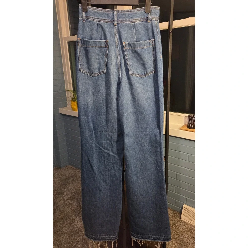 Free People We The Free High Waist Flare Jeans Distressed Hem Denim Blue Size 26 - Picture 9 of 10